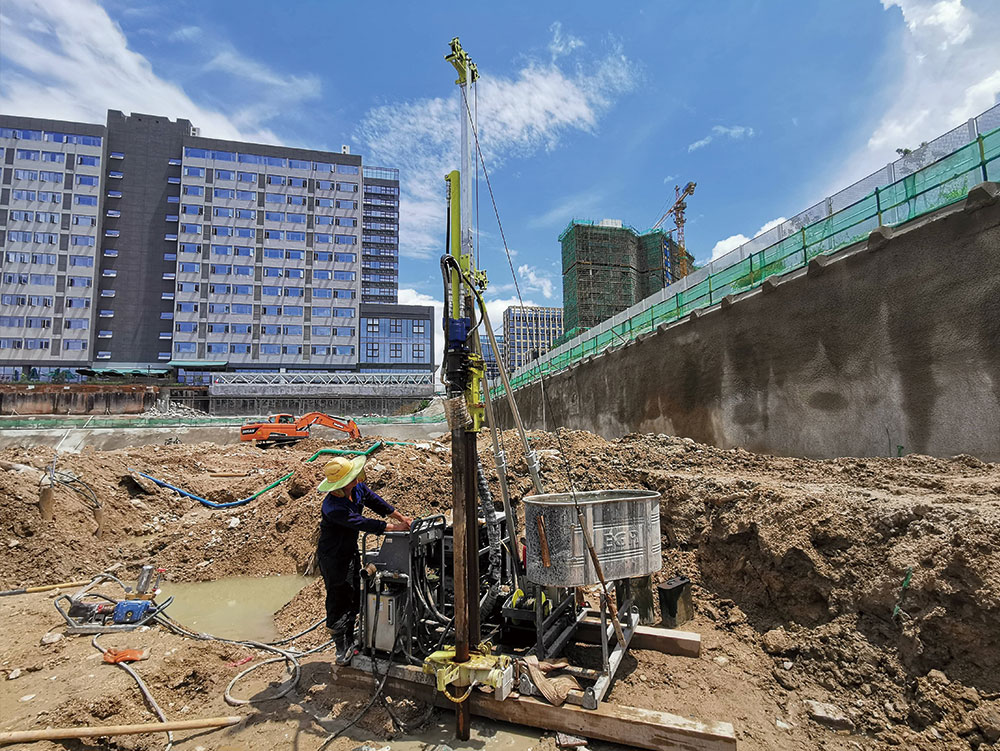 Core drilling on foundation piles